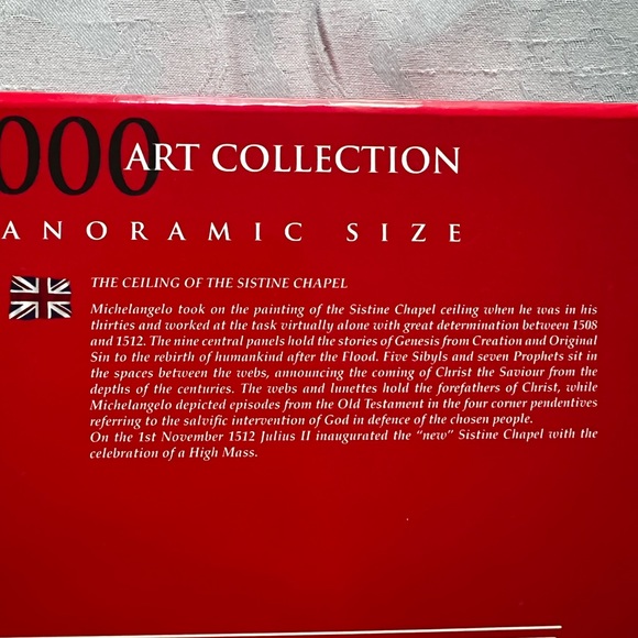 1000pc Panoramic Jigsaw Puzzle: Michelangelo - The Ceiling of Sistine Chapel - Picture 3 of 9